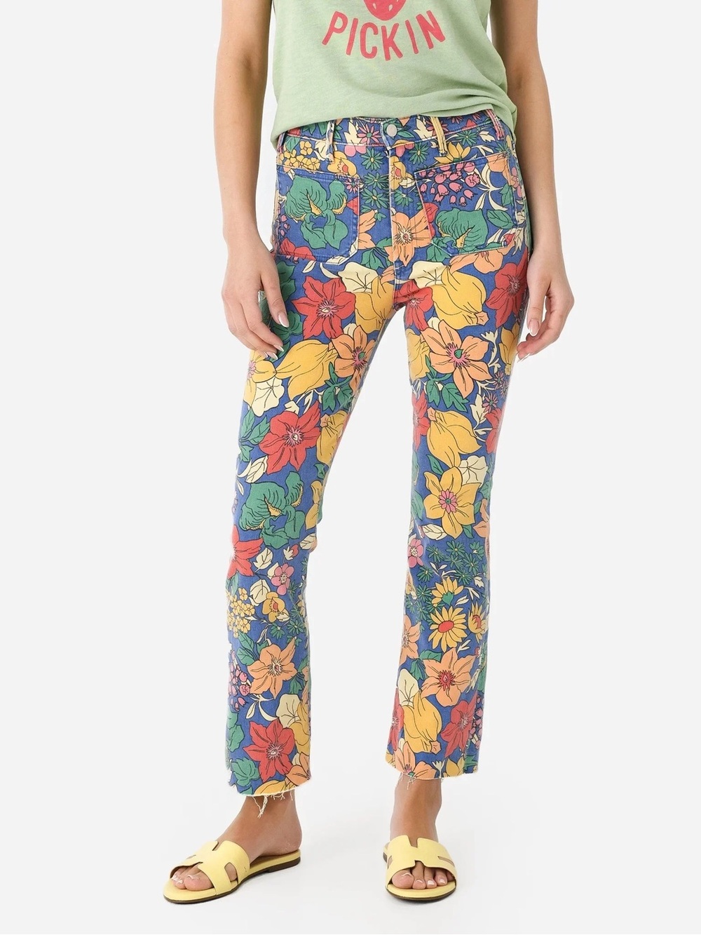 Mother | the hustler patch pocket raw hem jeans in fresh blooms